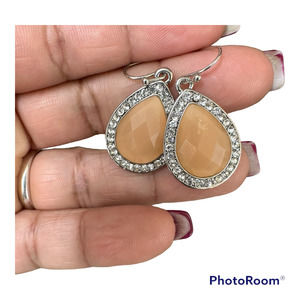 Peachy Neutral Tone Gemstone Earrings with Rhinestones